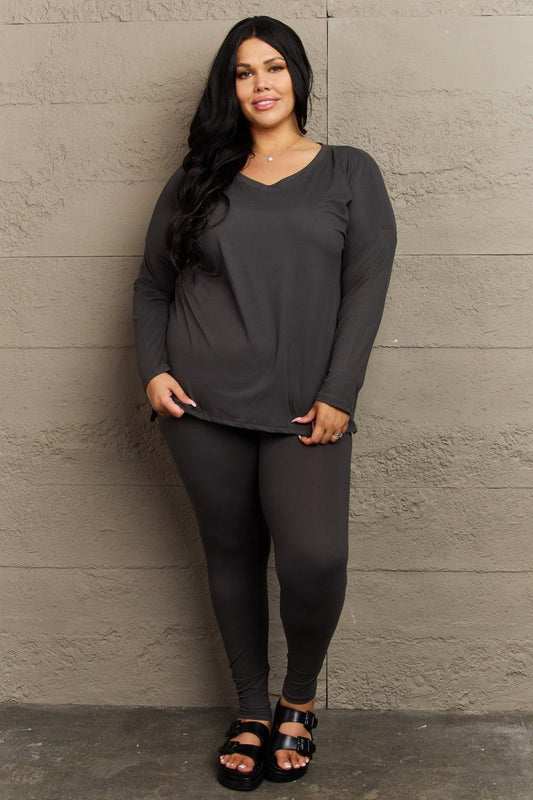 Zenana Lazy Days Full Size Long Sleeve and Leggings Set-TOPS / DRESSES-[Adult]-[Female]-Charcoal-S-2022 Online Blue Zone Planet
