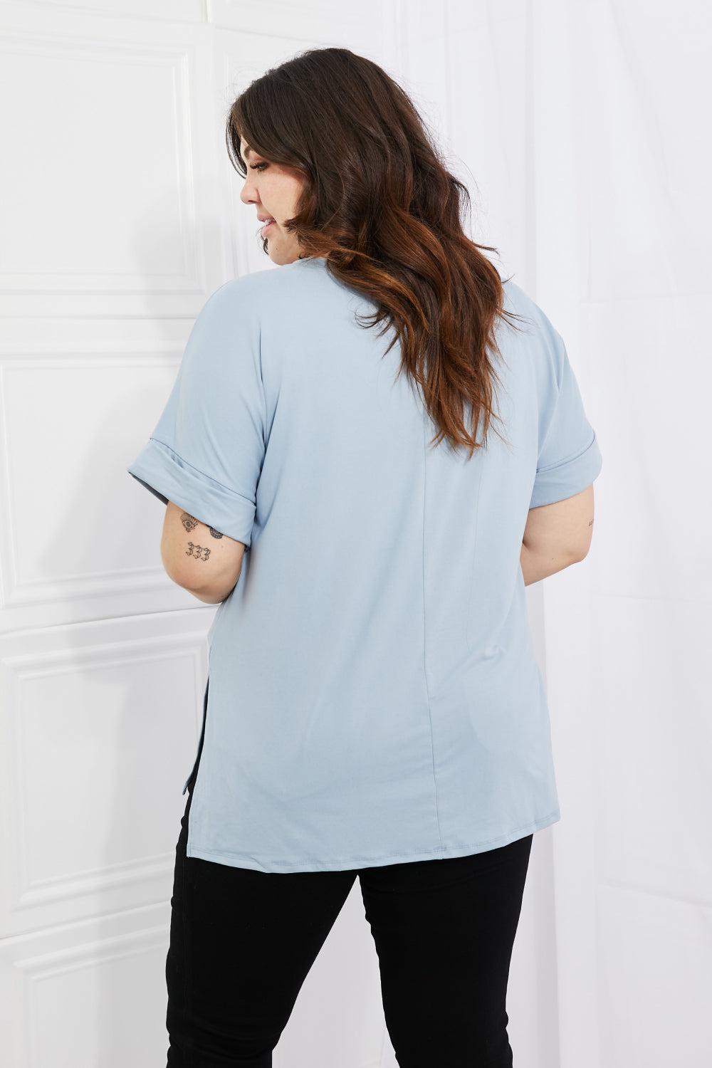 Zenana Simply Comfy Full Size V-Neck Loose Fit Shirt in Blue BLUE ZONE PLANET