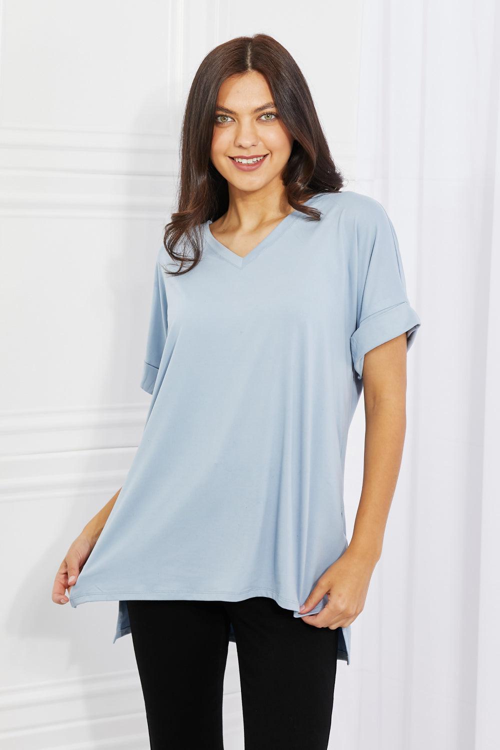 Zenana Simply Comfy Full Size V-Neck Loose Fit Shirt in Blue BLUE ZONE PLANET