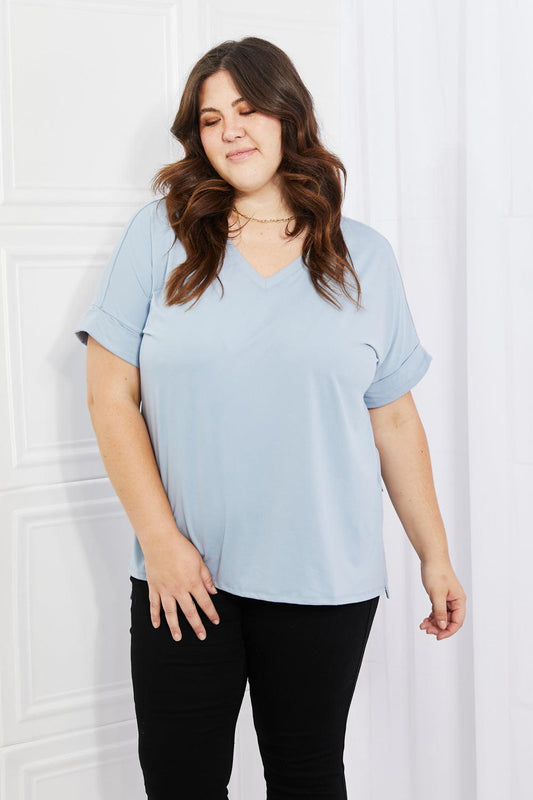 Zenana Simply Comfy Full Size V-Neck Loose Fit Shirt in Blue BLUE ZONE PLANET