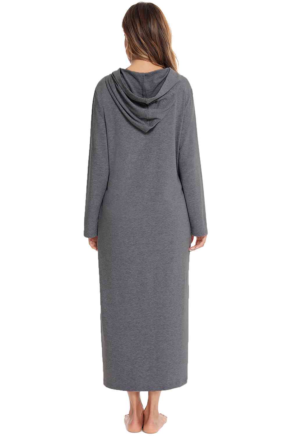 Zip Front Hooded Night Dress with Pockets BLUE ZONE PLANET