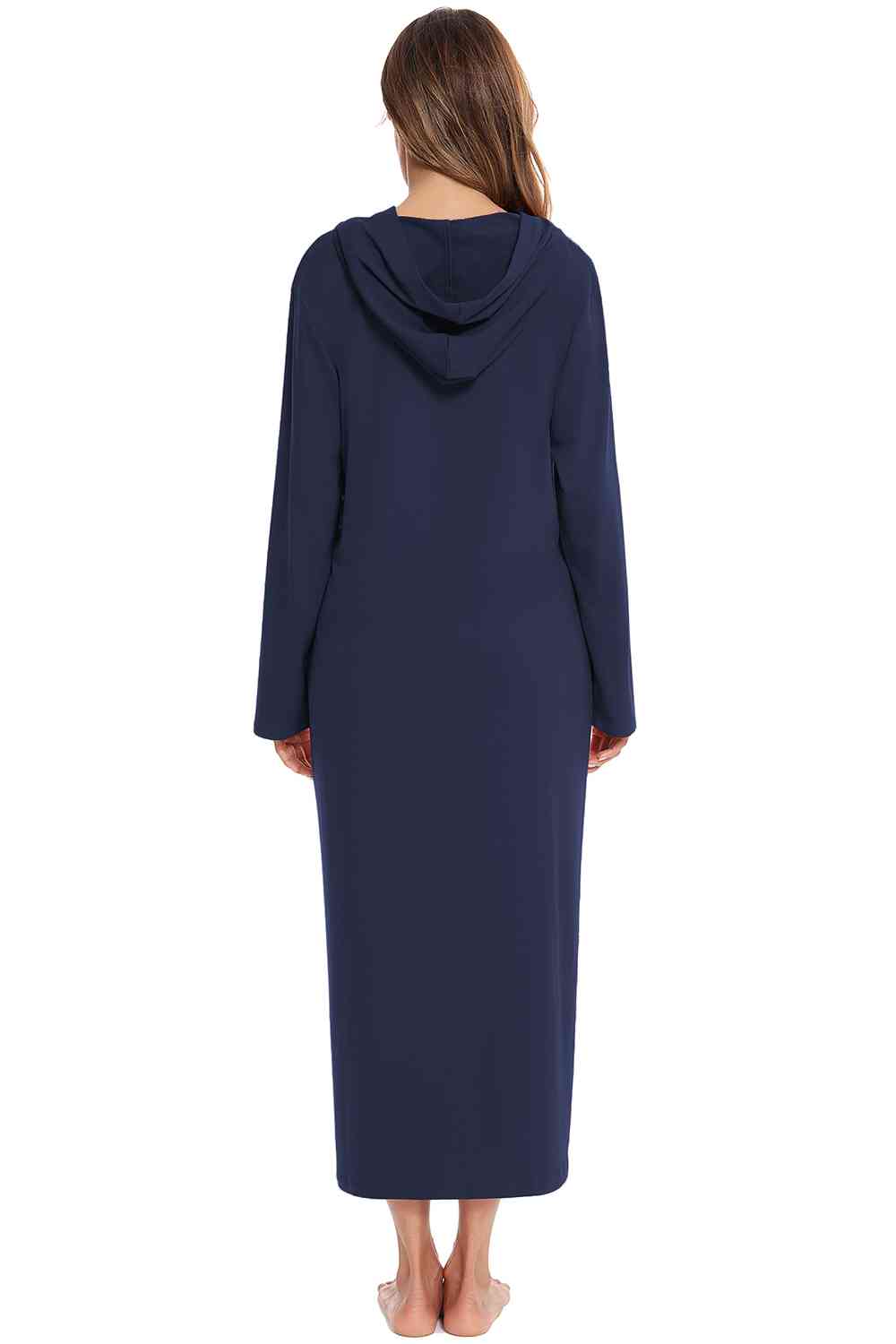 Zip Front Hooded Night Dress with Pockets BLUE ZONE PLANET