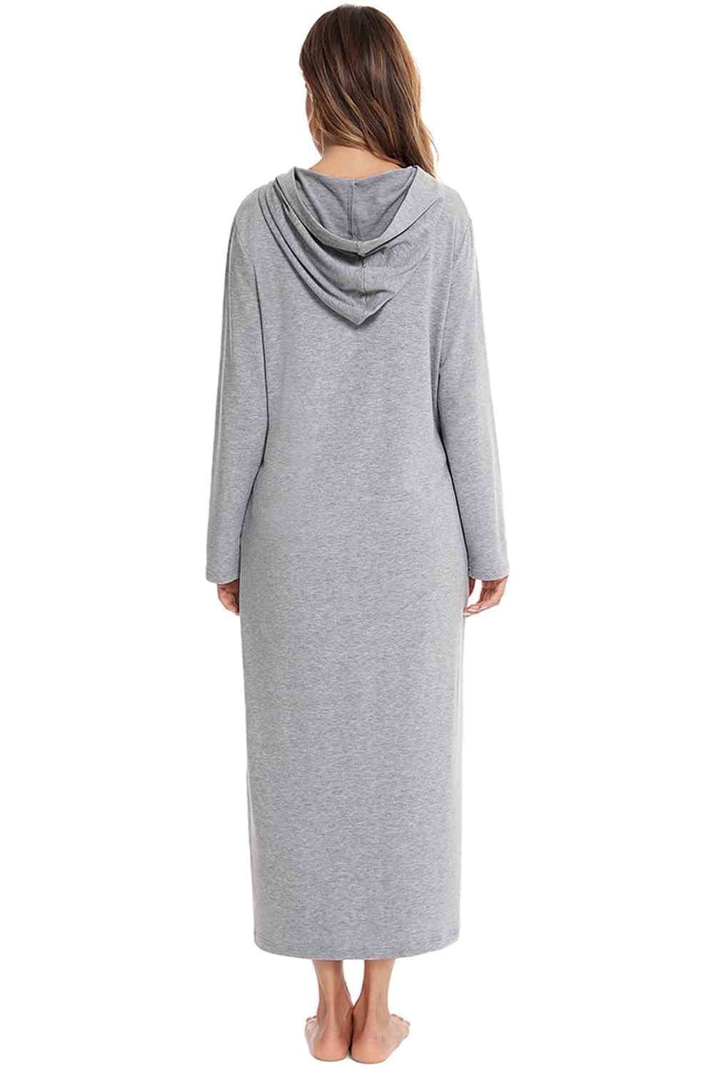 Zip Front Hooded Night Dress with Pockets BLUE ZONE PLANET