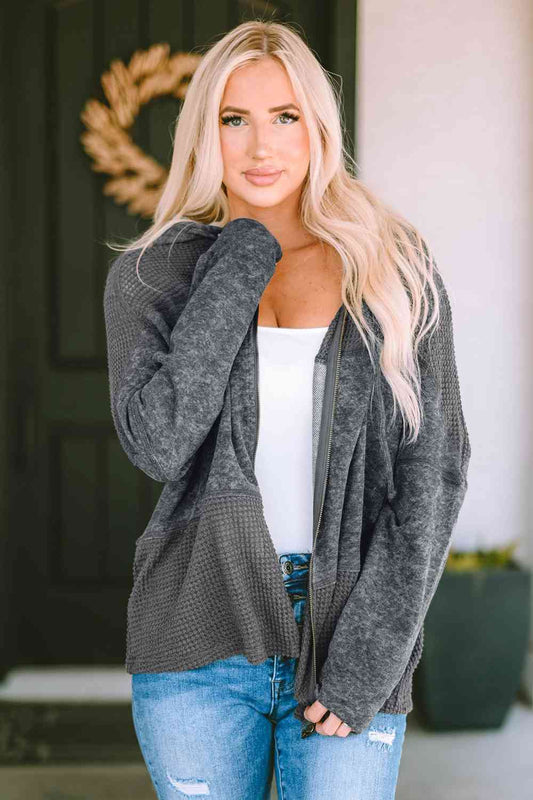 Zip-Up Drawstring Hooded Jacket BLUE ZONE PLANET