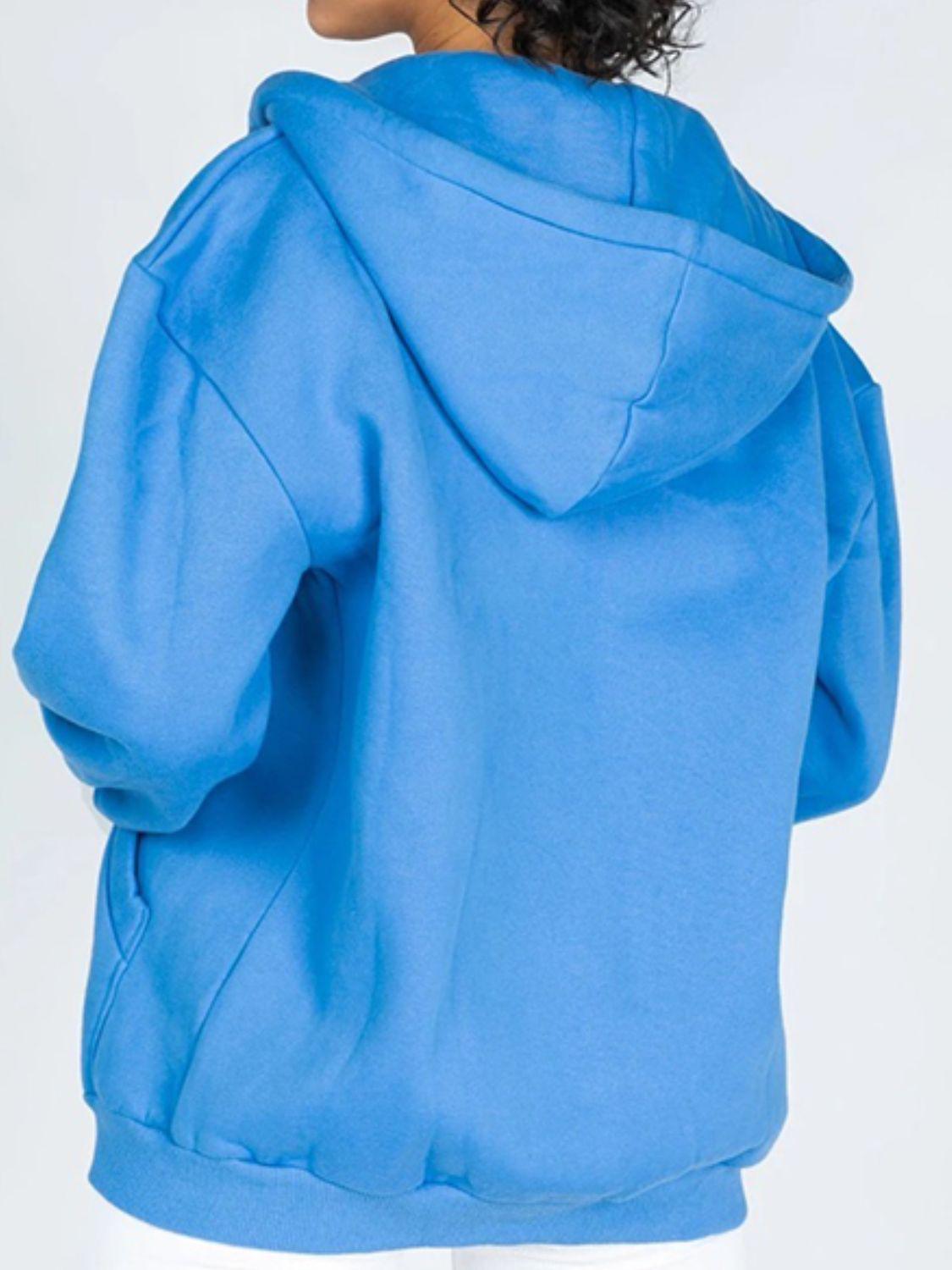 Zip-Up Drawstring Hoodie BLUE ZONE PLANET