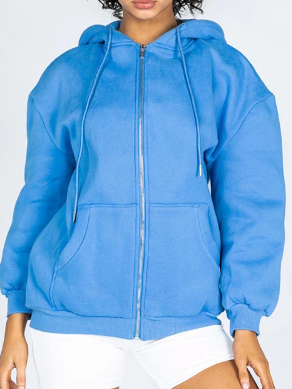 Zip-Up Drawstring Hoodie BLUE ZONE PLANET