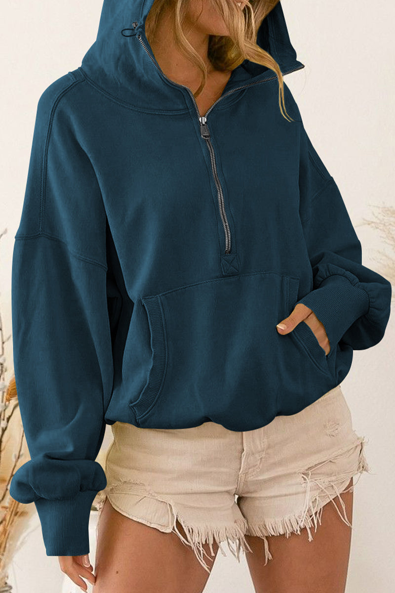 Zip-Up Dropped Shoulder Hoodie BLUE ZONE PLANET