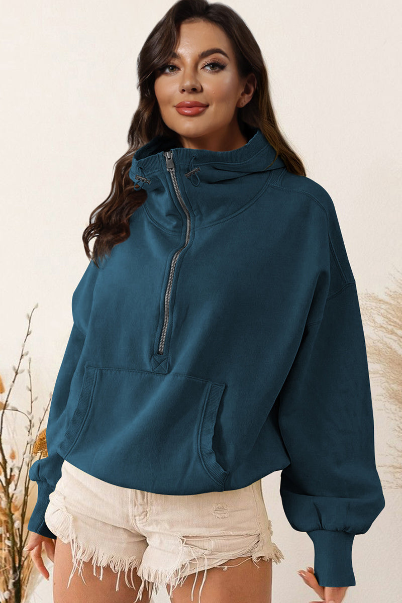 Zip-Up Dropped Shoulder Hoodie BLUE ZONE PLANET