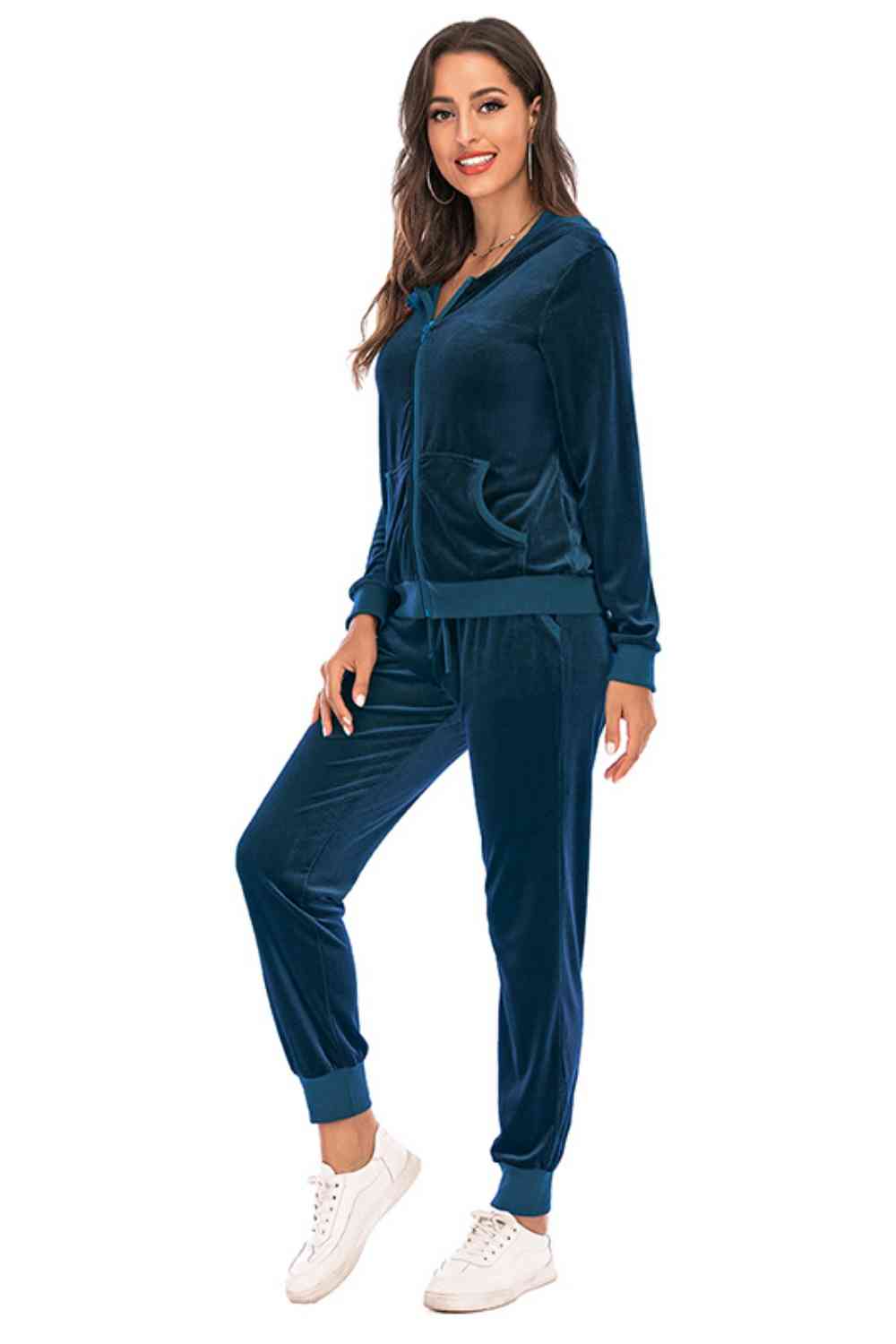 Zip-Up Hooded Jacket and Pants Set BLUE ZONE PLANET