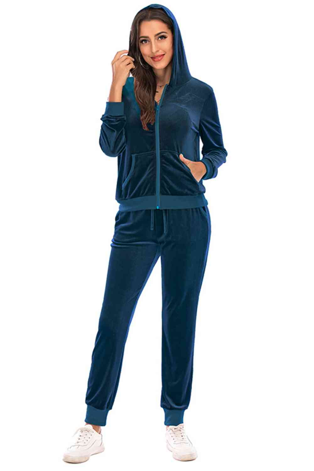 Zip-Up Hooded Jacket and Pants Set BLUE ZONE PLANET