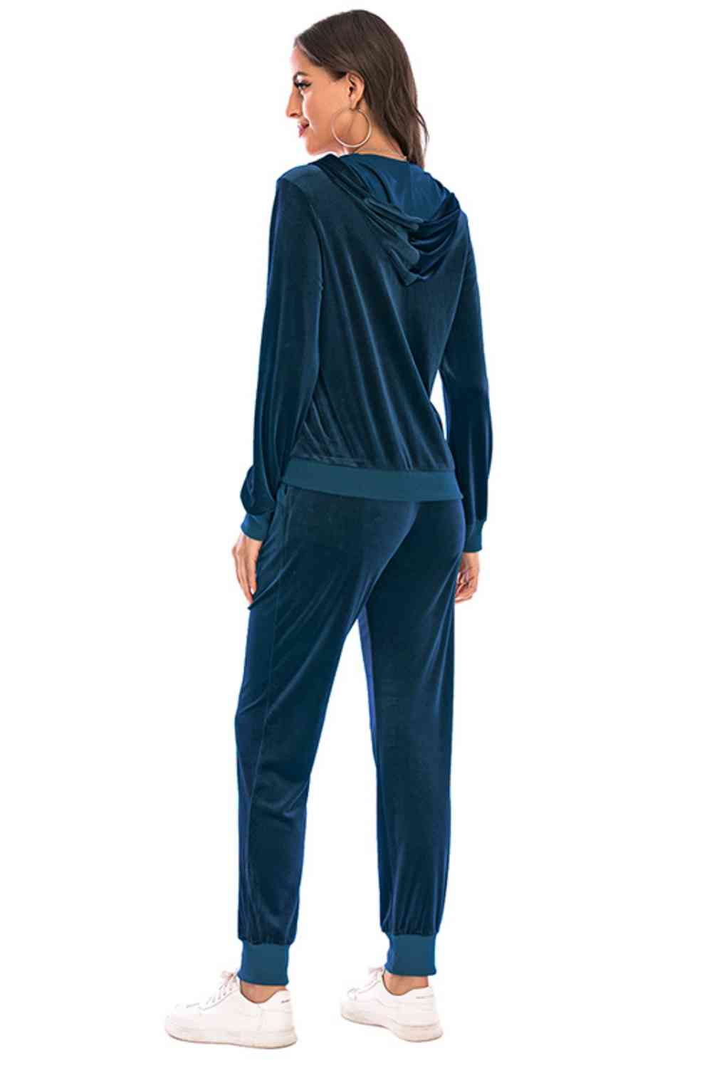 Zip-Up Hooded Jacket and Pants Set BLUE ZONE PLANET