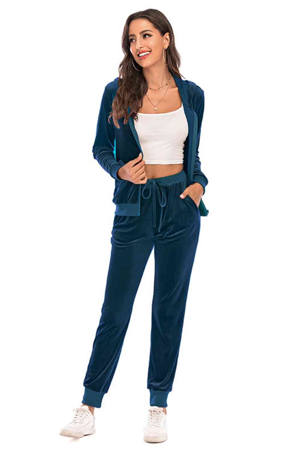 Zip-Up Hooded Jacket and Pants Set BLUE ZONE PLANET