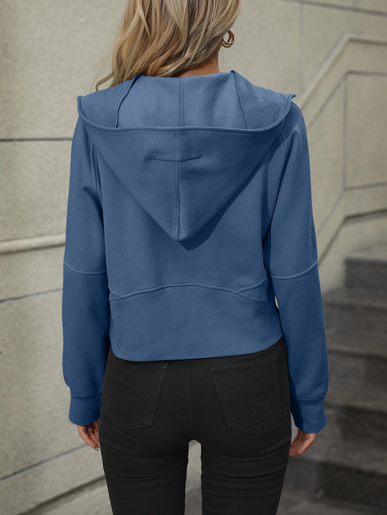 Zip-Up Raglan Sleeve Hoodie with Pocket BLUE ZONE PLANET