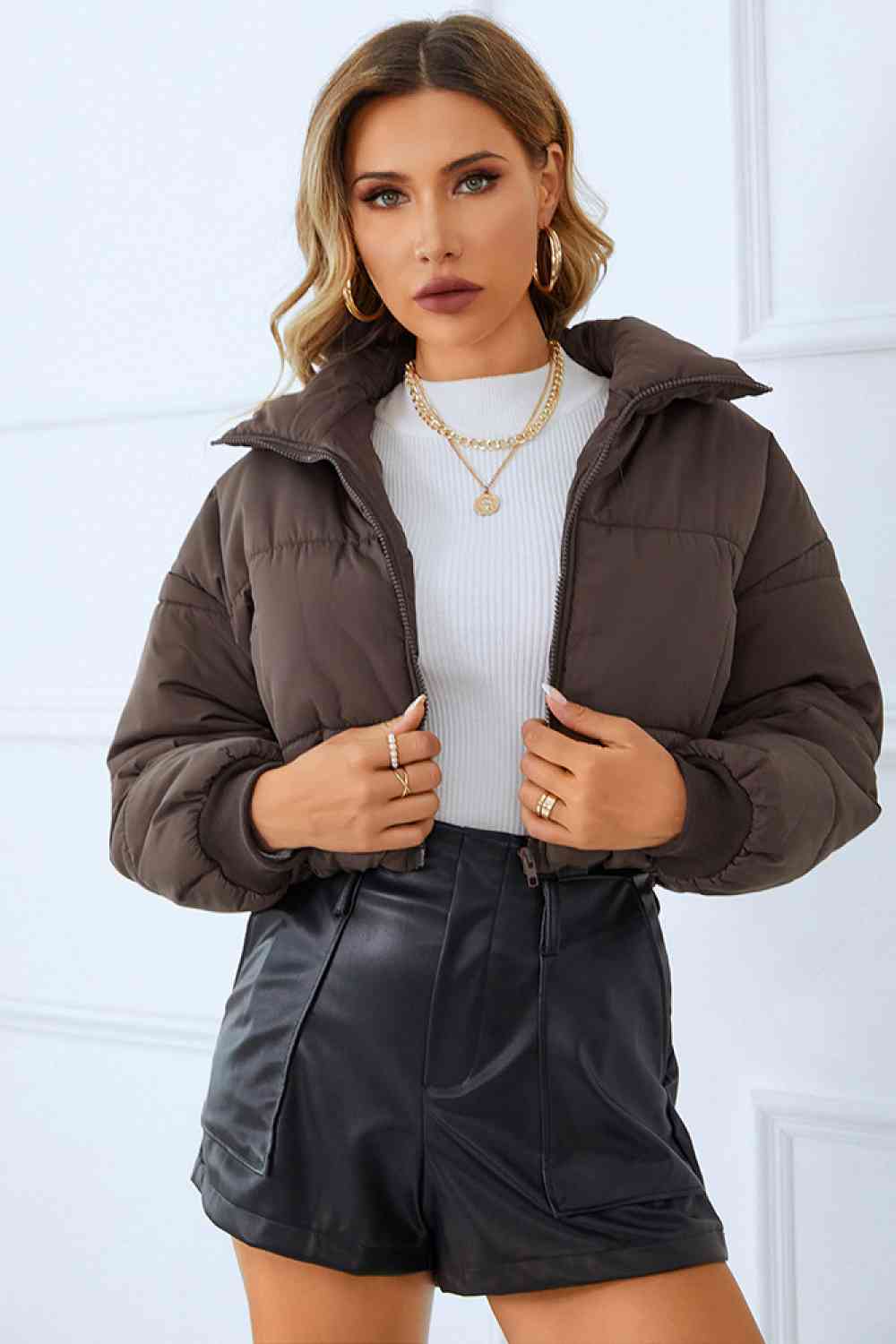 Zip-Up Winter Coat with Pockets BLUE ZONE PLANET