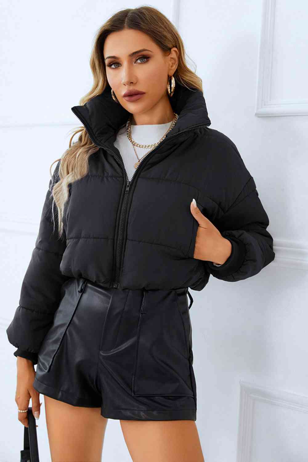 Zip-Up Winter Coat with Pockets BLUE ZONE PLANET