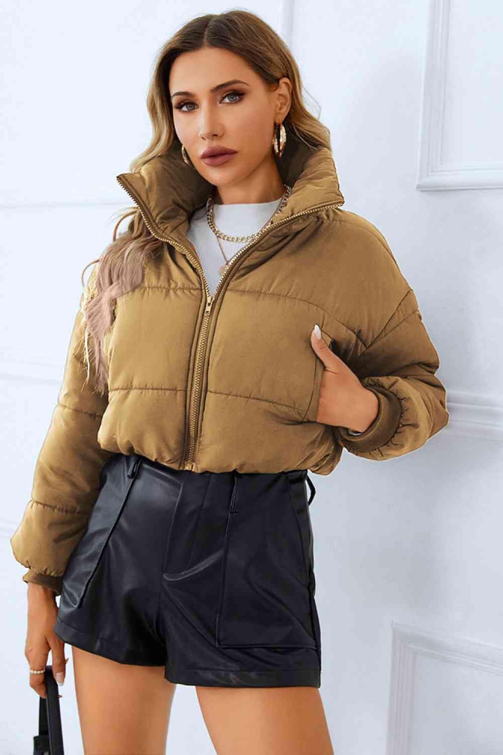 Zip-Up Winter Coat with Pockets BLUE ZONE PLANET