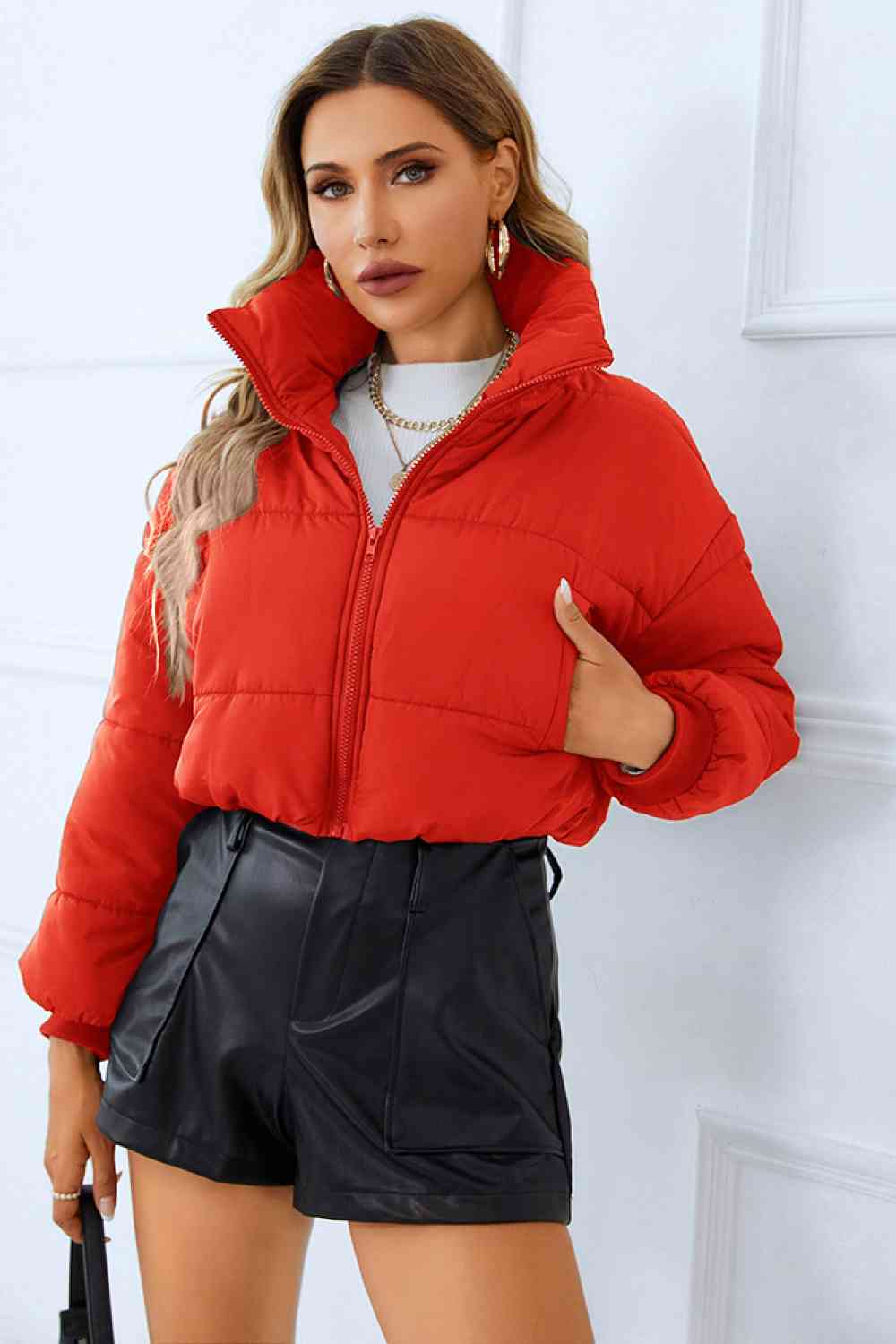 Zip-Up Winter Coat with Pockets BLUE ZONE PLANET