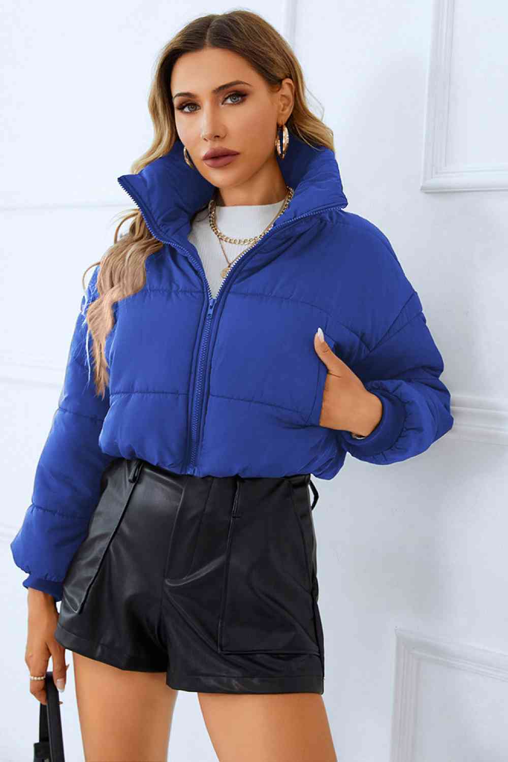 Zip-Up Winter Coat with Pockets BLUE ZONE PLANET