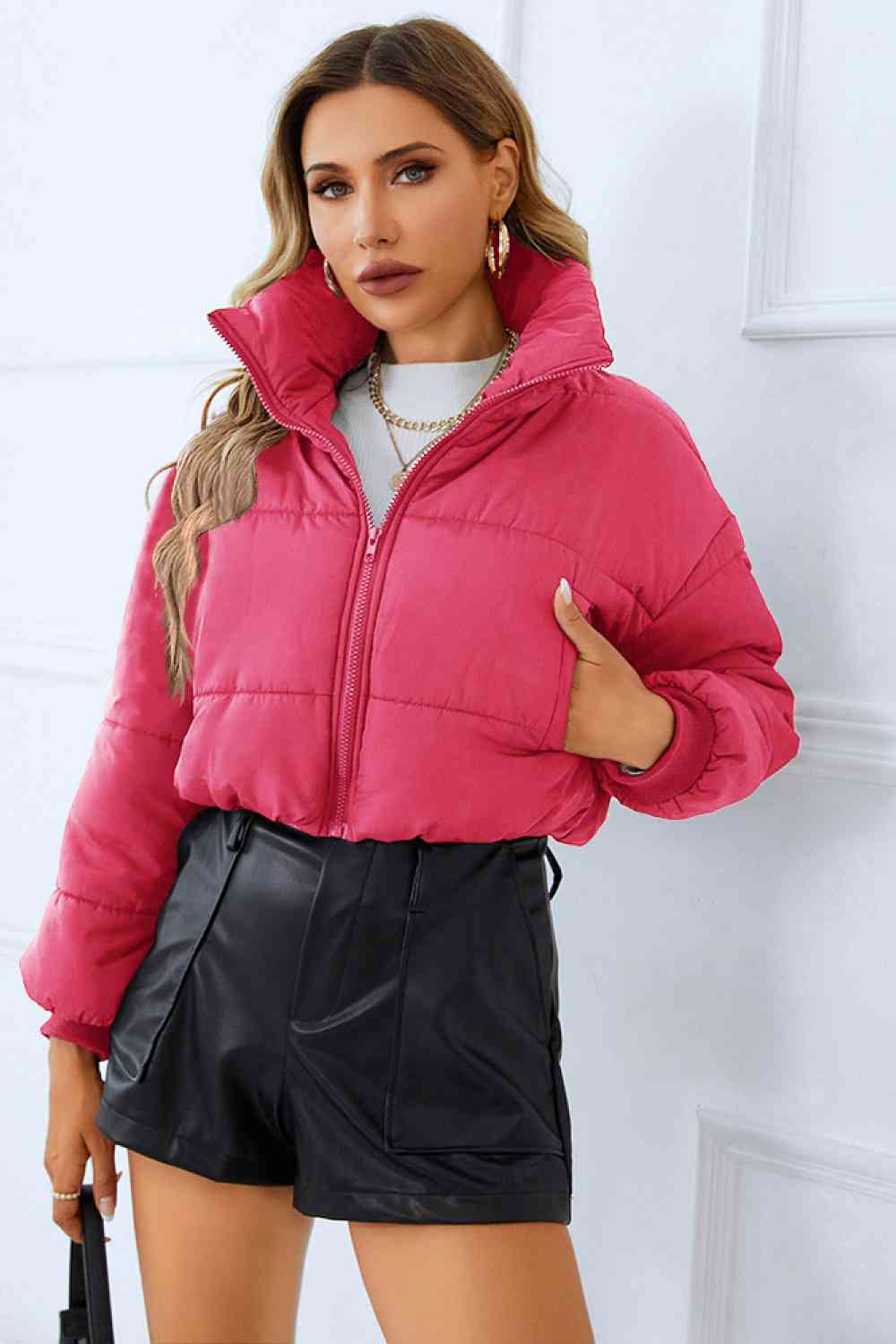 Zip-Up Winter Coat with Pockets BLUE ZONE PLANET