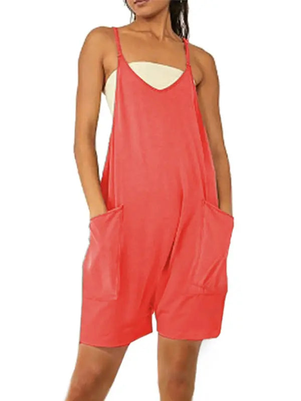 Zipper Pocket Spaghetti Straps Jumpsuit Overalls kakaclo