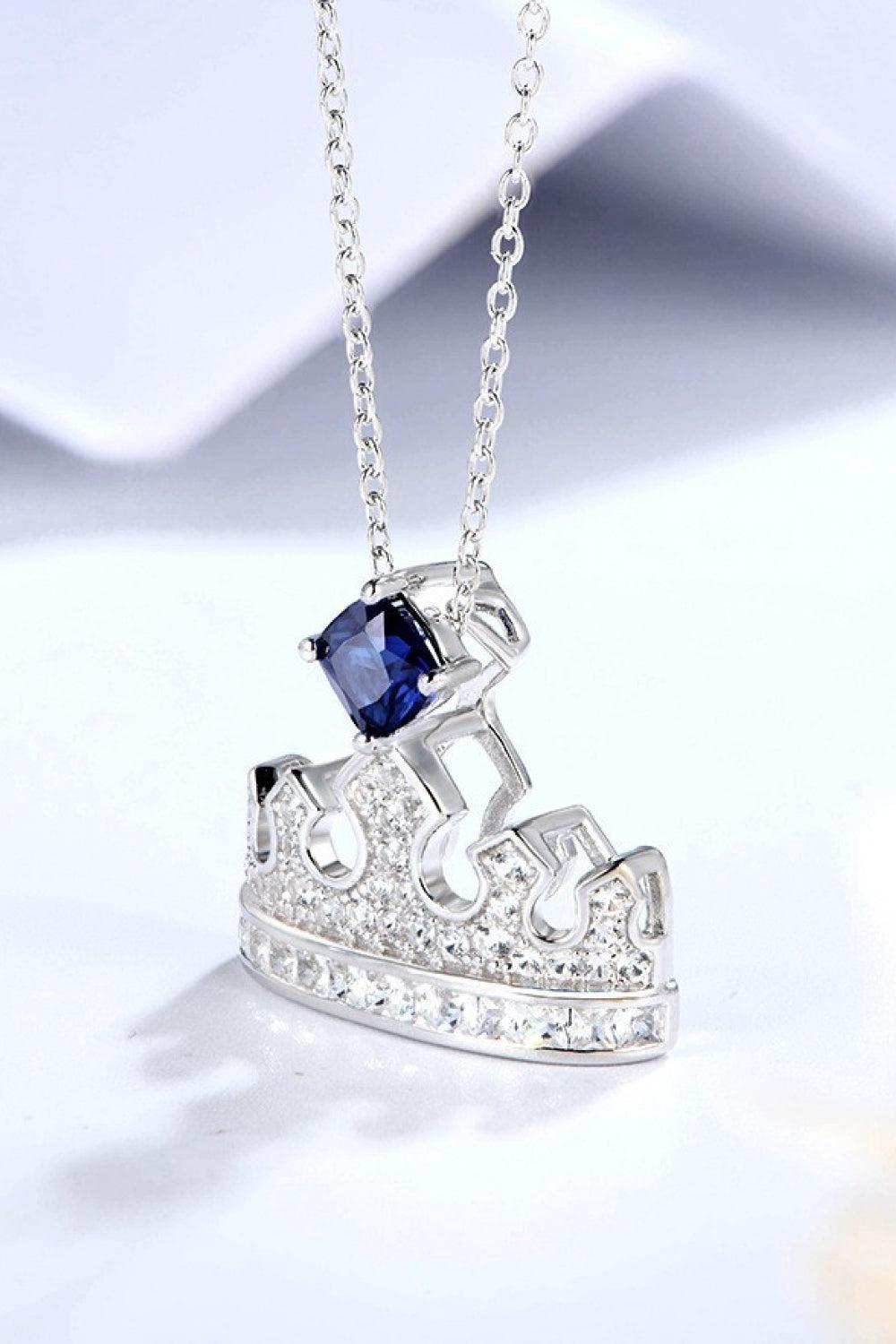 Zircon Lab-Grown Sapphire Crown Shape Pendant Necklace BLUE ZONE PLANET