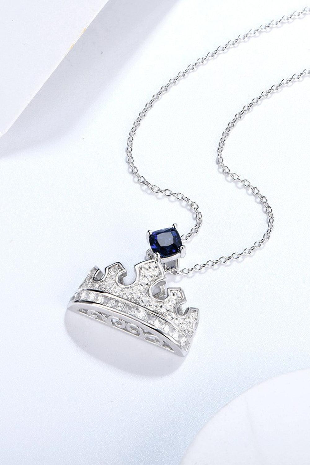 Zircon Lab-Grown Sapphire Crown Shape Pendant Necklace BLUE ZONE PLANET