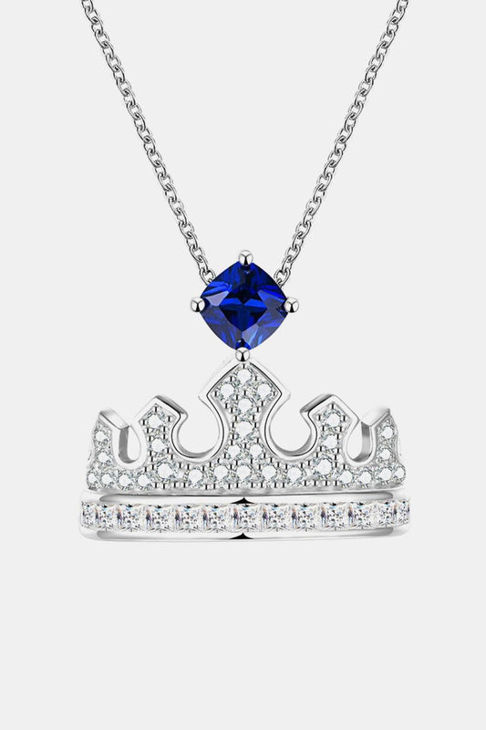 Zircon Lab-Grown Sapphire Crown Shape Pendant Necklace-TOPS / DRESSES-[Adult]-[Female]-Royal Blue-One Size-2022 Online Blue Zone Planet