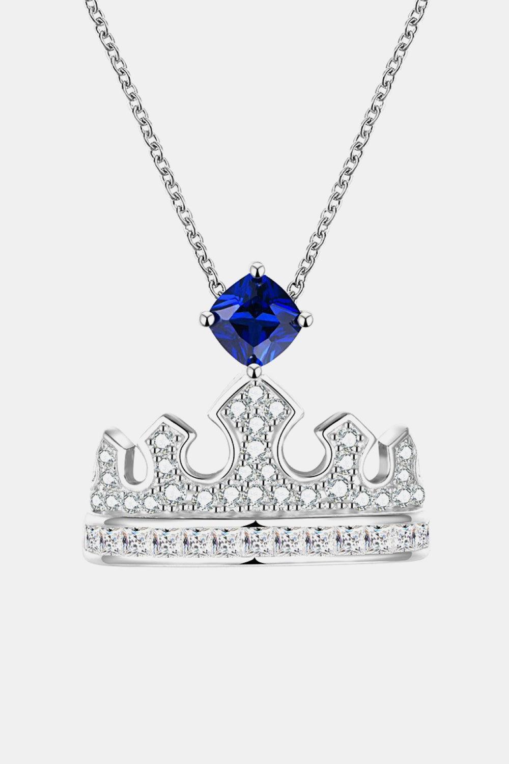 Zircon Lab-Grown Sapphire Crown Shape Pendant Necklace BLUE ZONE PLANET