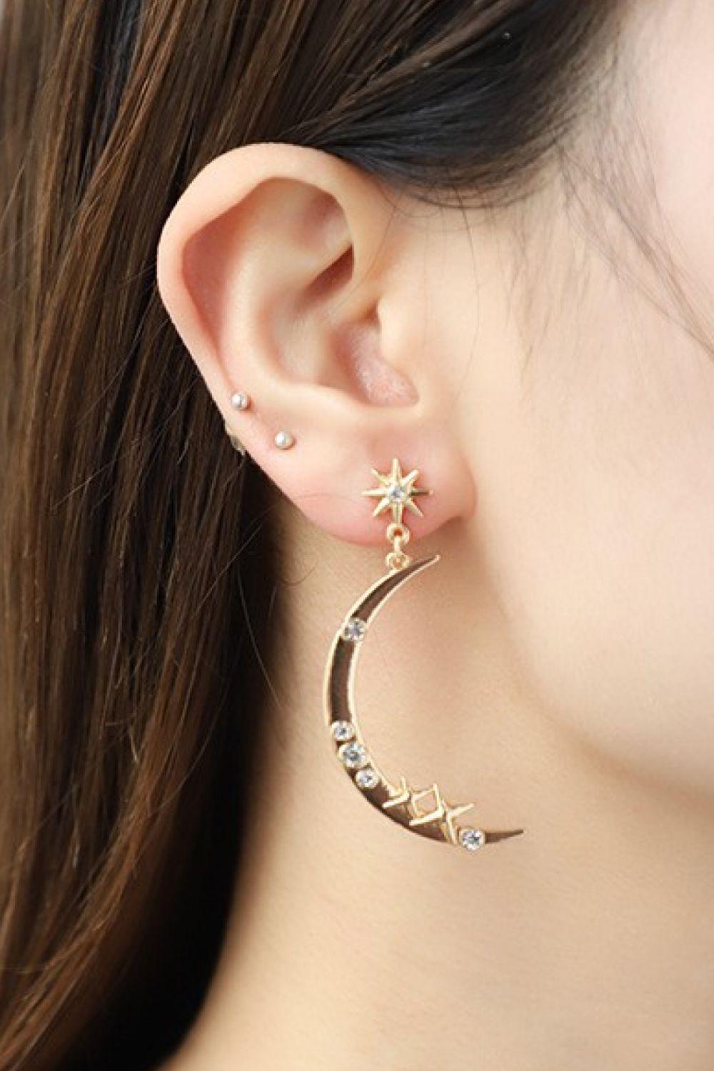 Zircon Star and Moon Alloy Earrings BLUE ZONE PLANET