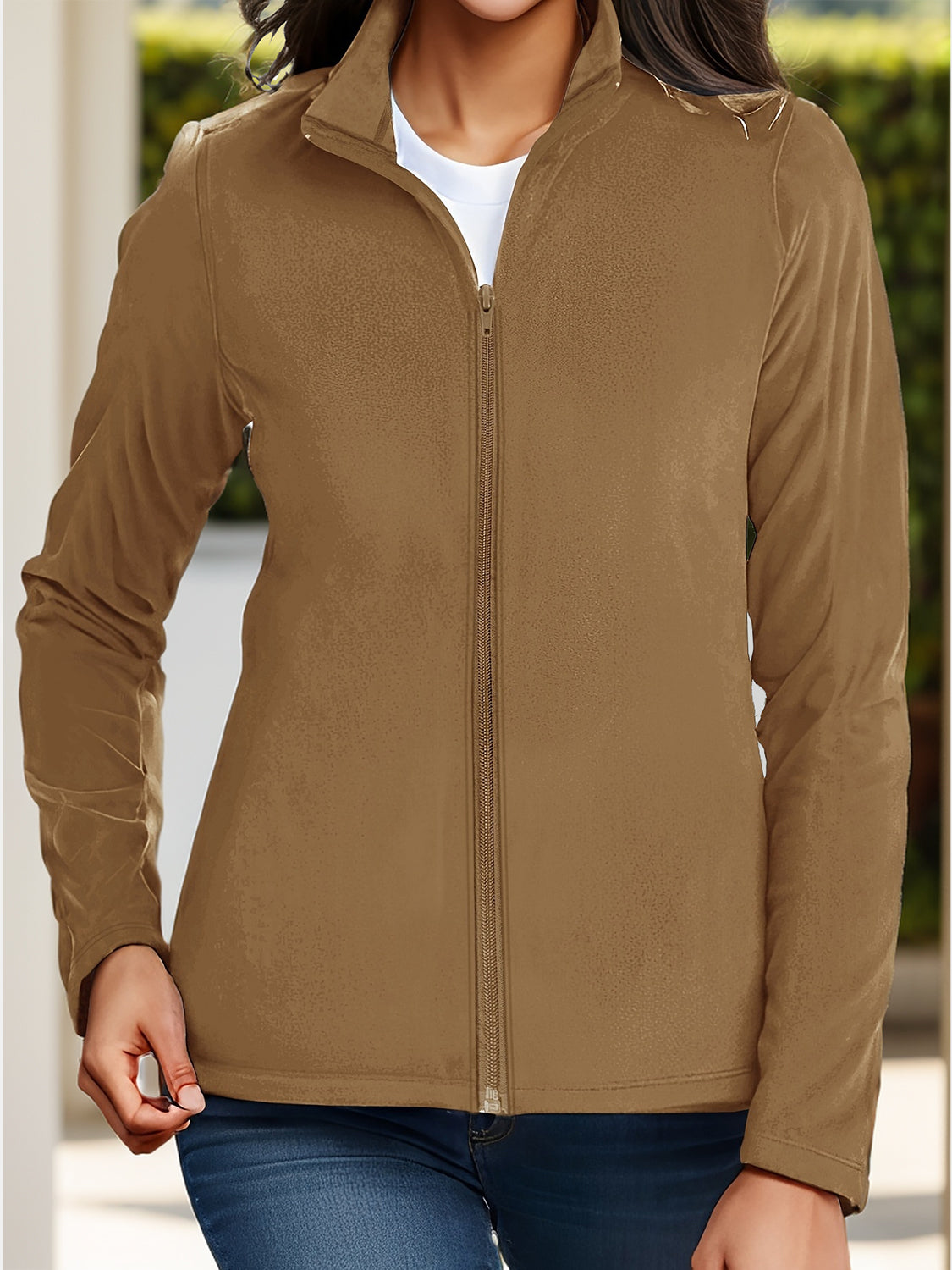 Zip Up Long Sleeve Jacket-TOPS / DRESSES-[Adult]-[Female]-Taupe-S-2022 Online Blue Zone Planet