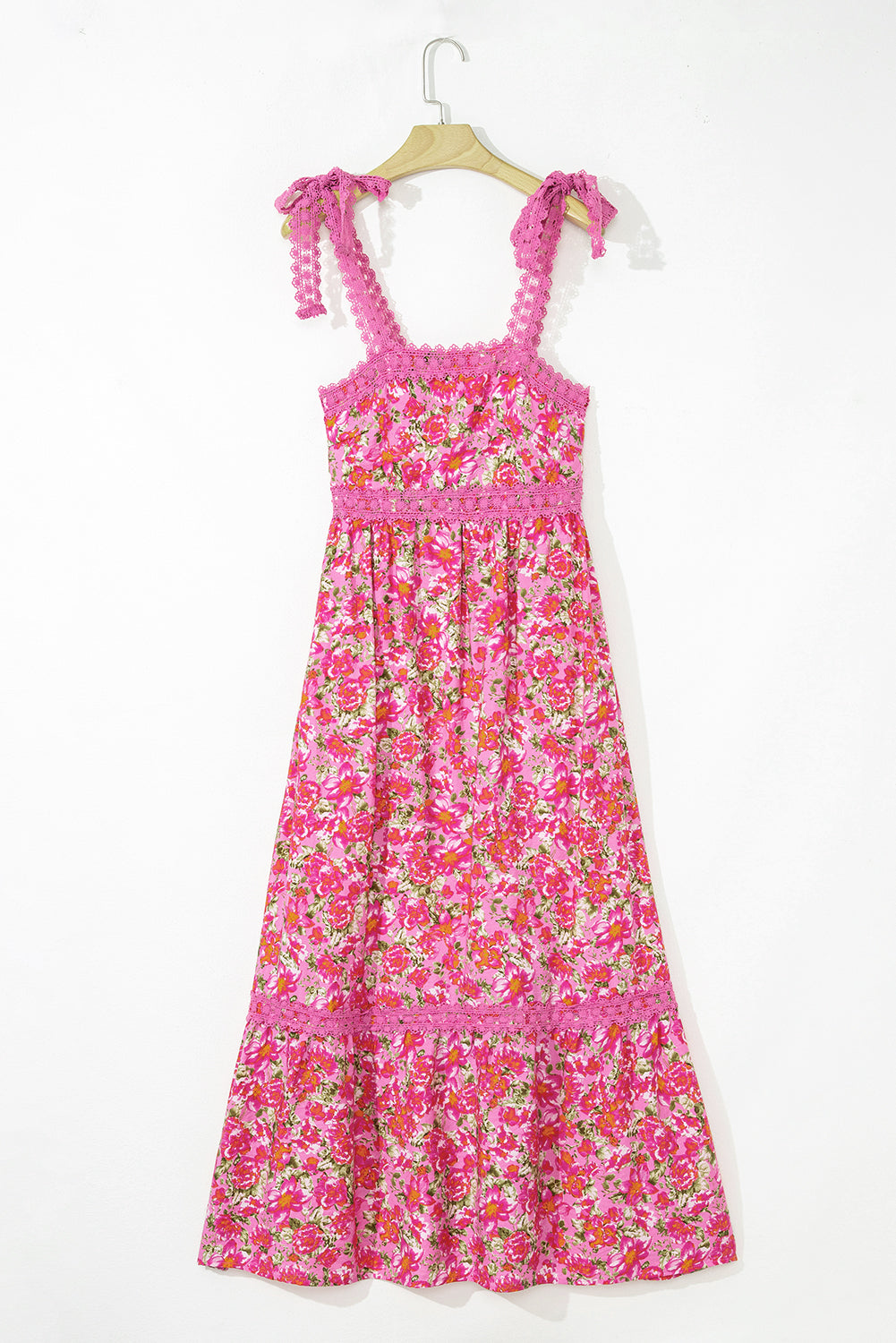 Rose Floral Lace Tied Strap Empire Waist Maxi Dress-TOPS / DRESSES-[Adult]-[Female]-2022 Online Blue Zone Planet