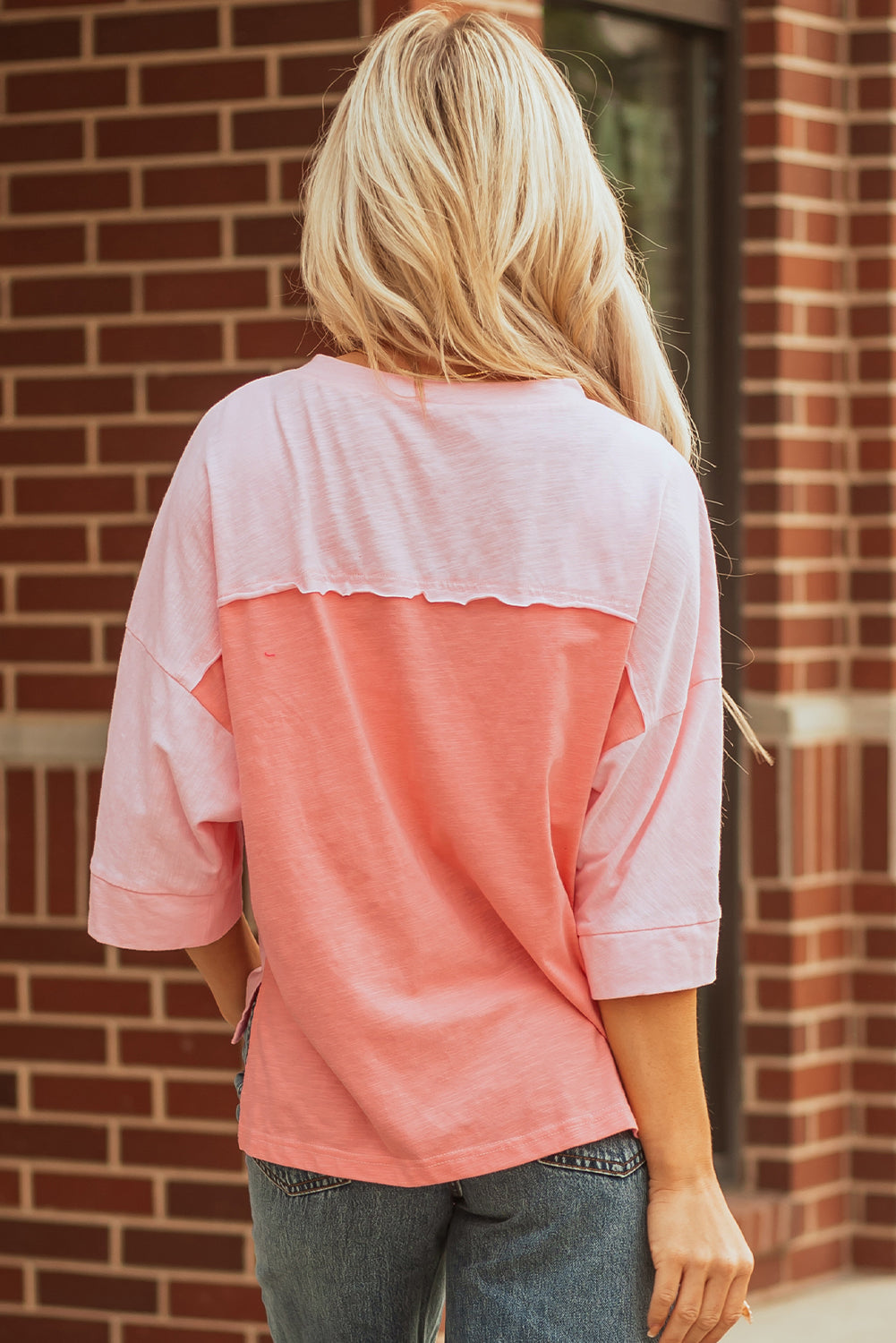 Pink Flower Patched Exposed Seam Bracelet Sleeve Oversized T Shirt-Bracelet-[Adult]-[Female]-2022 Online Blue Zone Planet