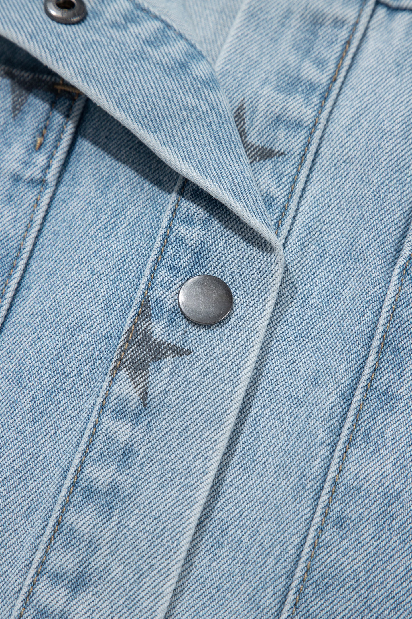 Sky Blue Stars Pattern Long Sleeve Shirt Collar Denim Jacket-Outerwear/Denim jackets-[Adult]-[Female]-2022 Online Blue Zone Planet