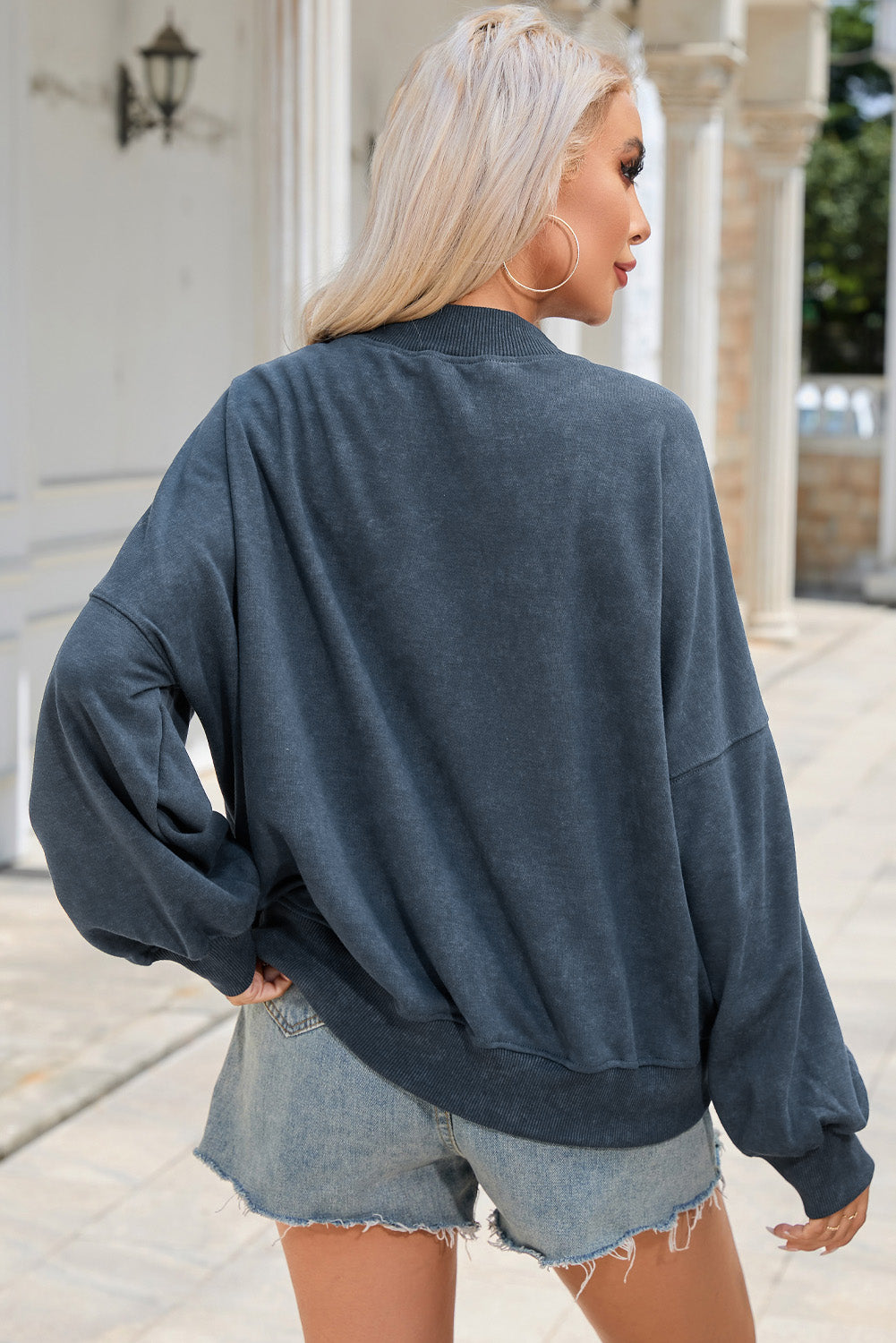 Orange Drop Shoulder Crew Neck Pullover Sweatshirt-Tops/Sweatshirts & Hoodies-[Adult]-[Female]-2022 Online Blue Zone Planet