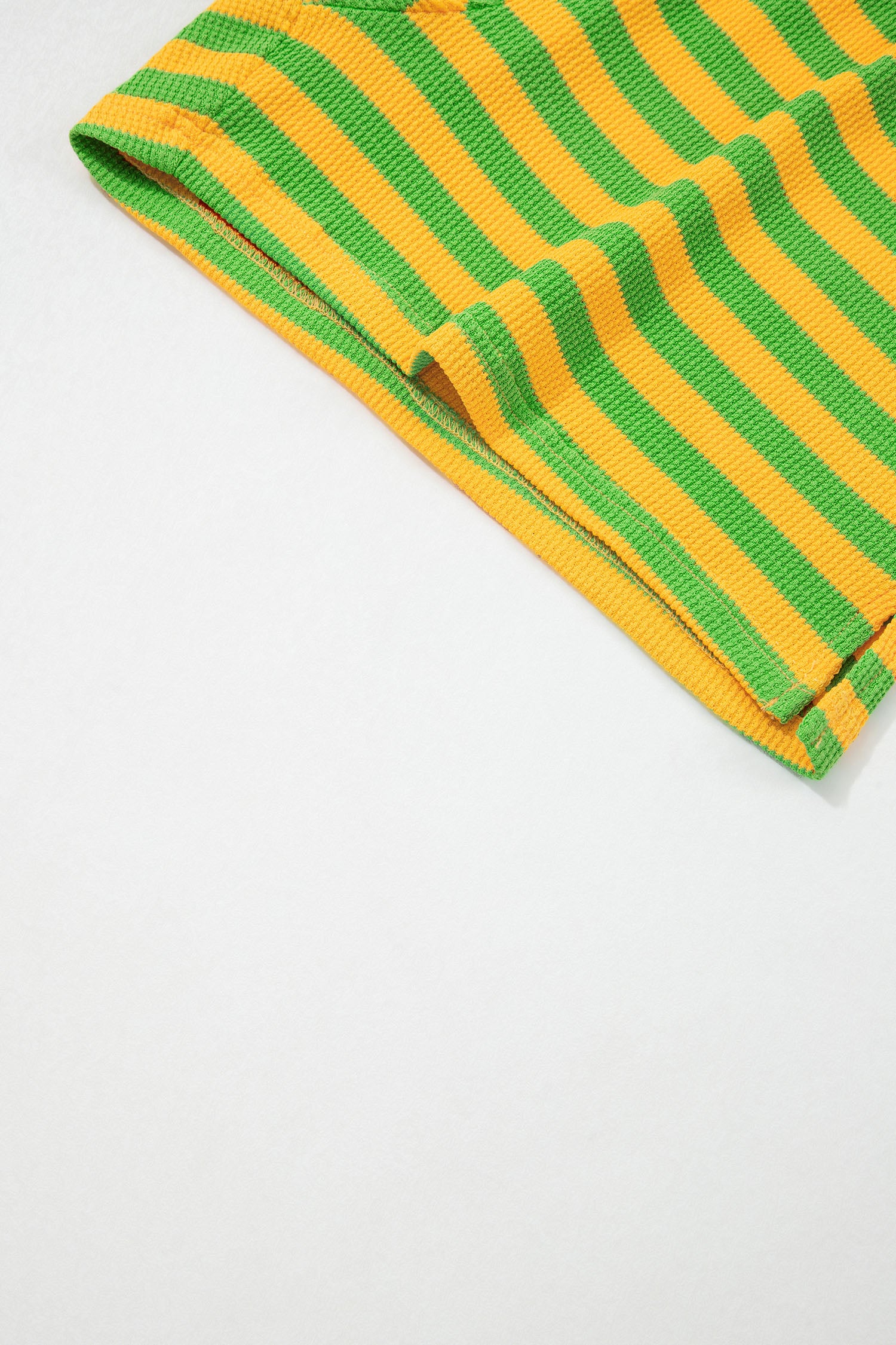 Yellow Stripe Puff Short Sleeve T Shirt Matching Shorts Set-Two Piece Sets/Short Sets-[Adult]-[Female]-2022 Online Blue Zone Planet
