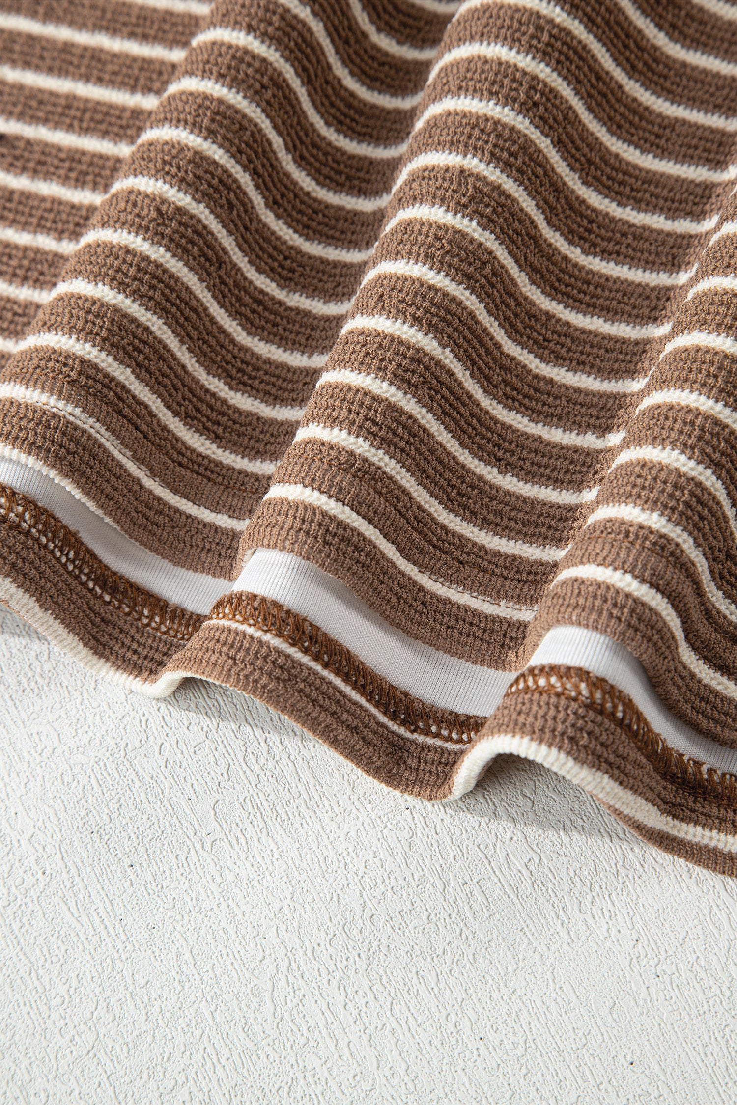 Khaki Stripe Crew Neck Tee Drawstring Waist Cropped Pants Set-Two Piece Sets/Pant Sets-[Adult]-[Female]-2022 Online Blue Zone Planet