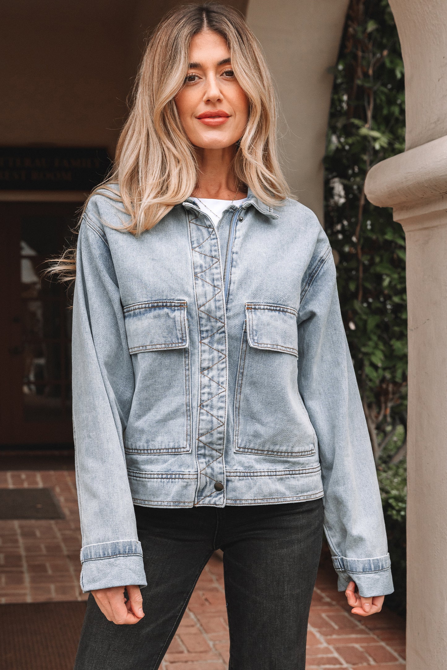 Beau Blue Street Style Zip Up Washed Denim Jacket-Outerwear/Denim jackets-[Adult]-[Female]-2022 Online Blue Zone Planet