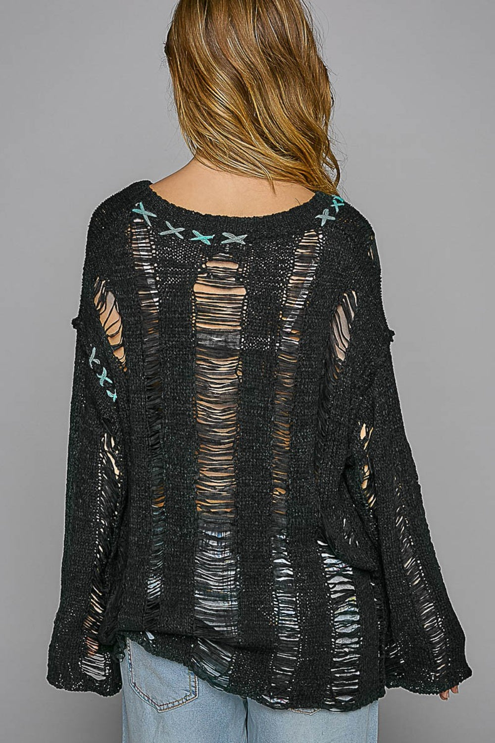 Blue Zone Planet | POL Distressed Dropped Shoulder Long Sleeve Knit Top-TOPS / DRESSES-[Adult]-[Female]-2022 Online Blue Zone Planet