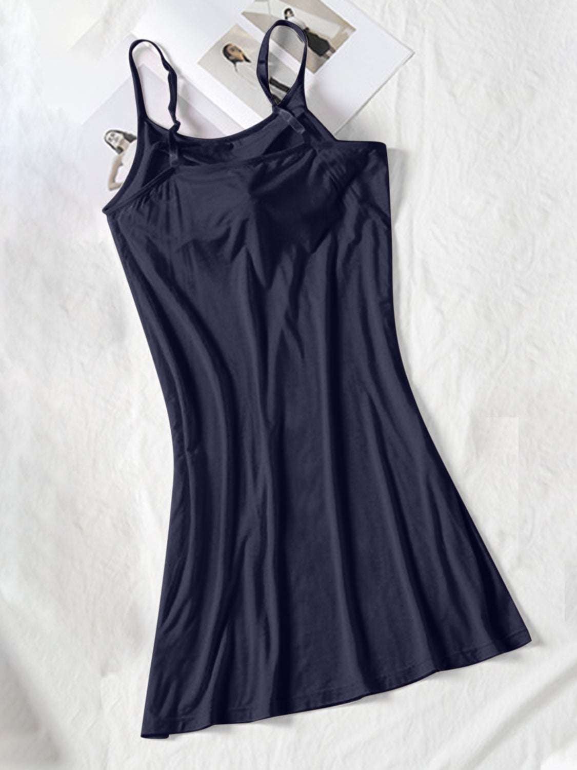 Round Neck Spaghetti Strap Cami Dress with Bra - Blue Zone Planet Round Neck Spaghetti Strap Cami Dress with Bra - Blue Zone Planet