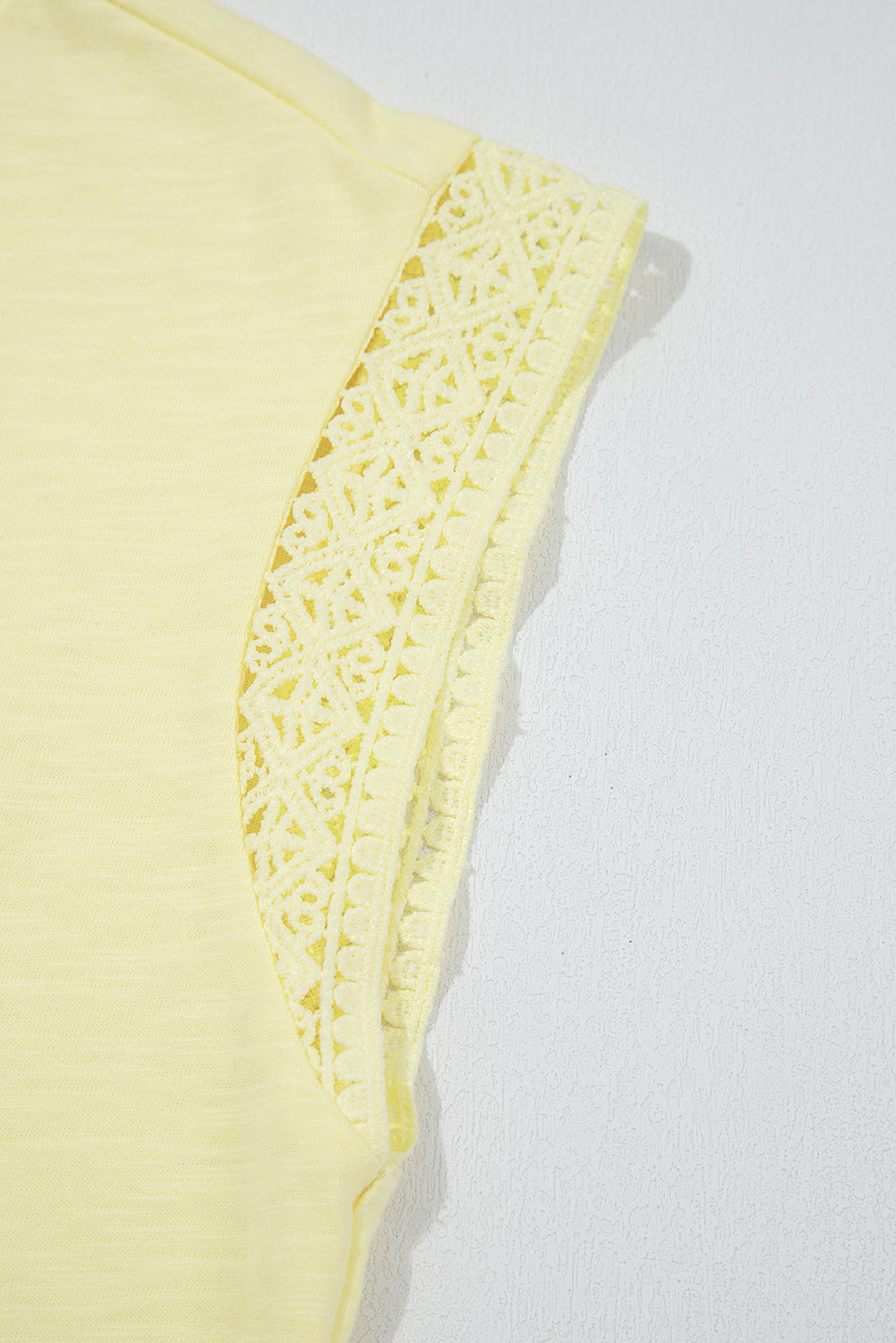 Yellow Cream Lace Patchwork Cap Sleeve Round Neck T Shirt-Tops/Tops & Tees-[Adult]-[Female]-2022 Online Blue Zone Planet