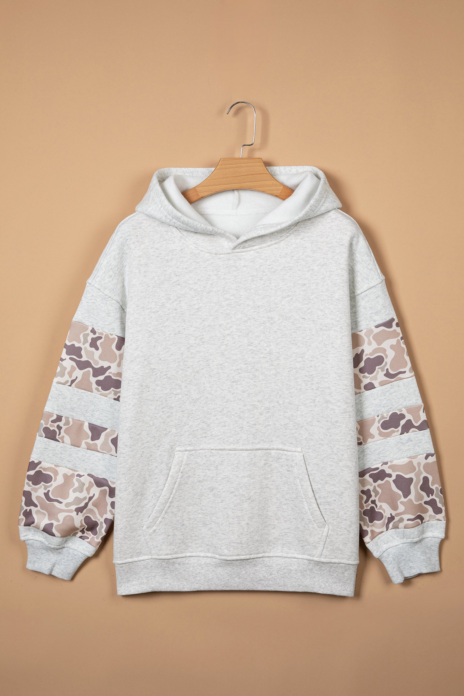 Light Grey Patchwork Camo Long Sleeve Hoodie-Tops / Dresses-[Adult]-[Female]-2022 Online Blue Zone Planet