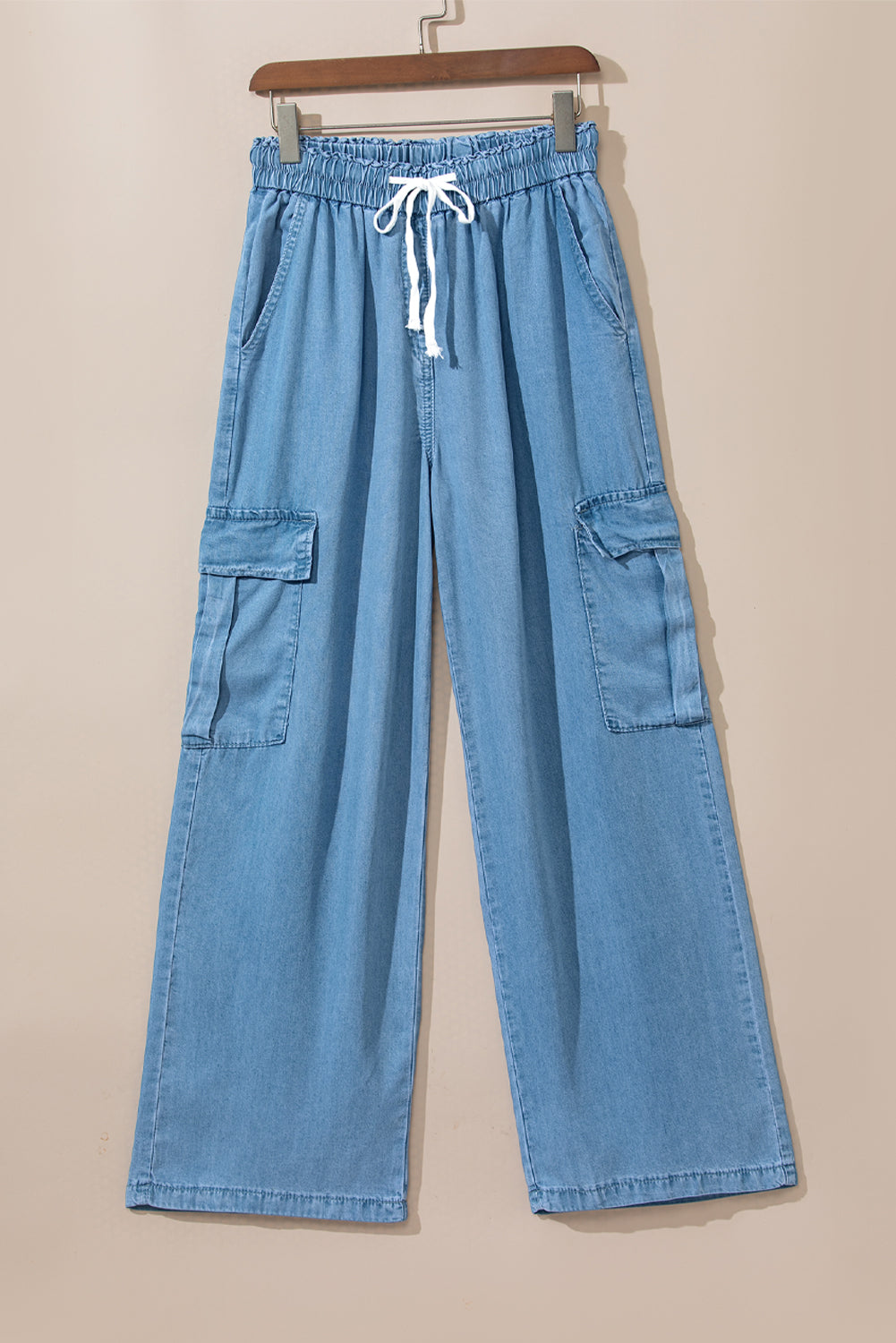 Drawstring Cargo Pocket Wide Leg Jeans-BOTTOMS SIZES SMALL MEDIUM LARGE-[Adult]-[Female]-2022 Online Blue Zone Planet