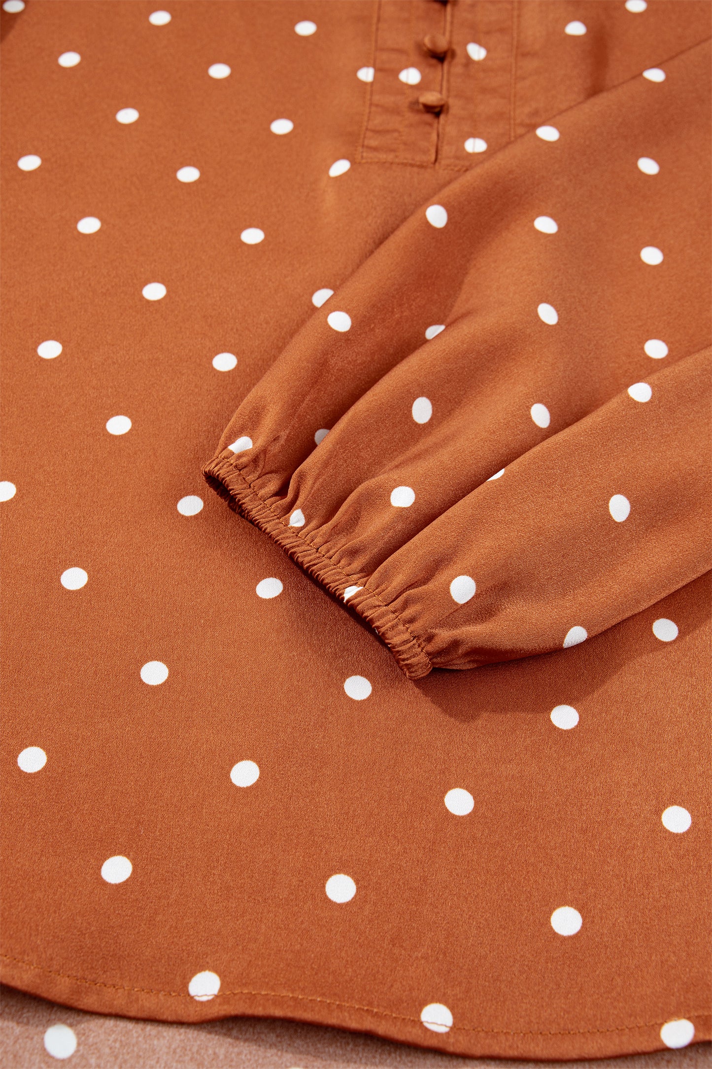 Brown Polka Dot Half Button V Neck Long Sleeve Blouse-Tops/Blouses & Shirts-[Adult]-[Female]-2022 Online Blue Zone Planet