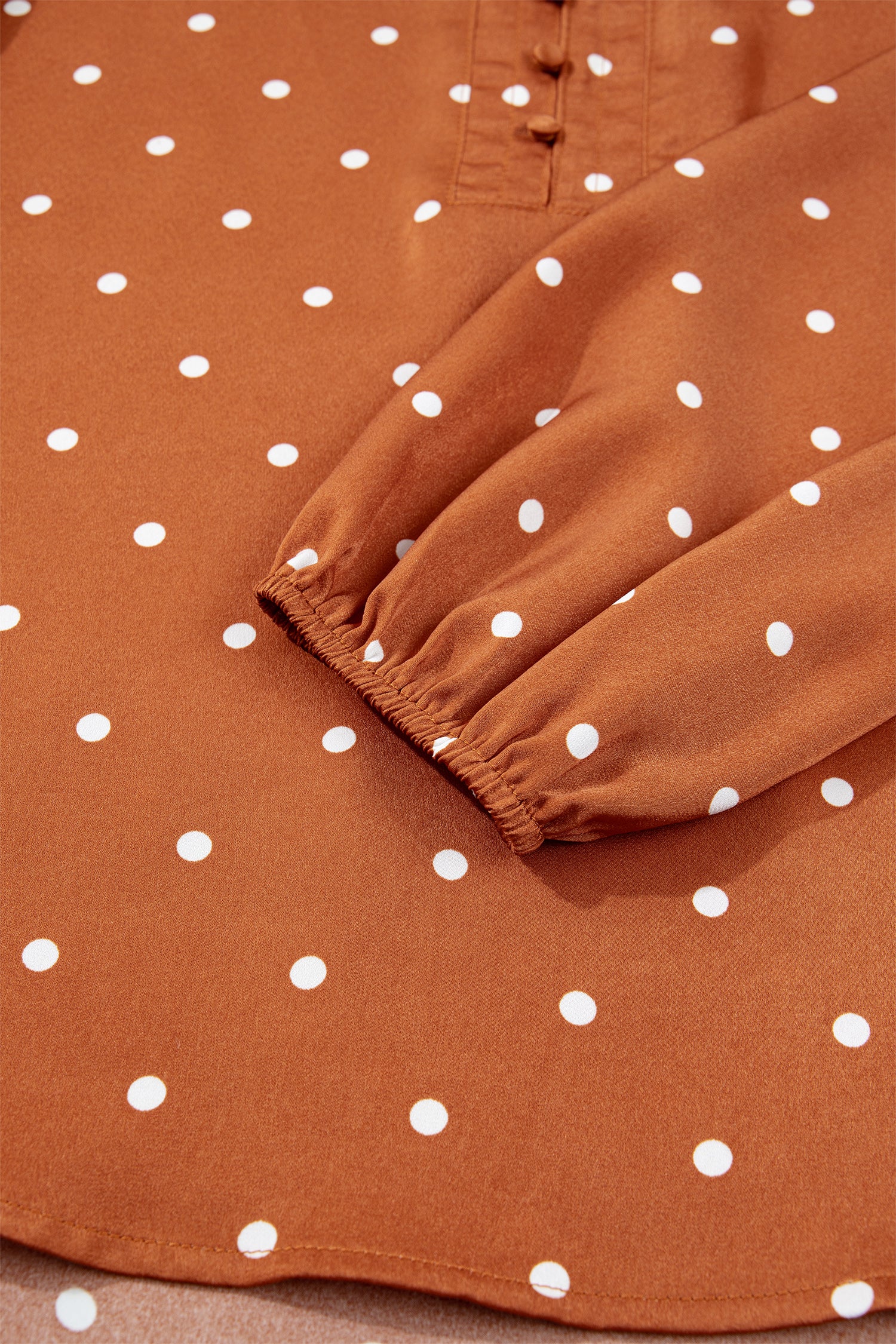 Brown Polka Dot Half Button V Neck Long Sleeve Blouse-Tops/Blouses & Shirts-[Adult]-[Female]-2022 Online Blue Zone Planet