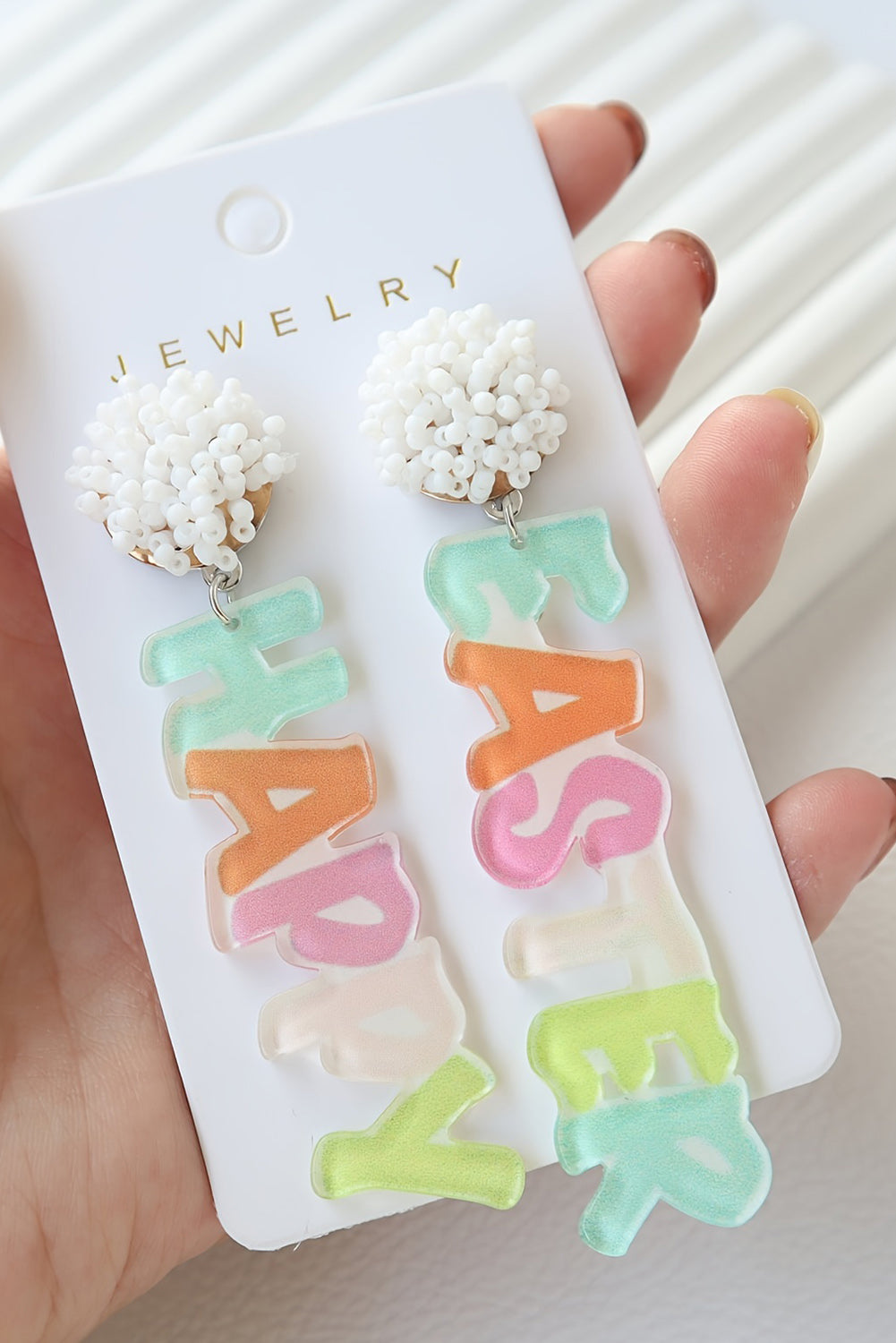 Pink Colorful HAPPY EASTER Drop Earrings-Accessories/Jewelry-[Adult]-[Female]-2022 Online Blue Zone Planet