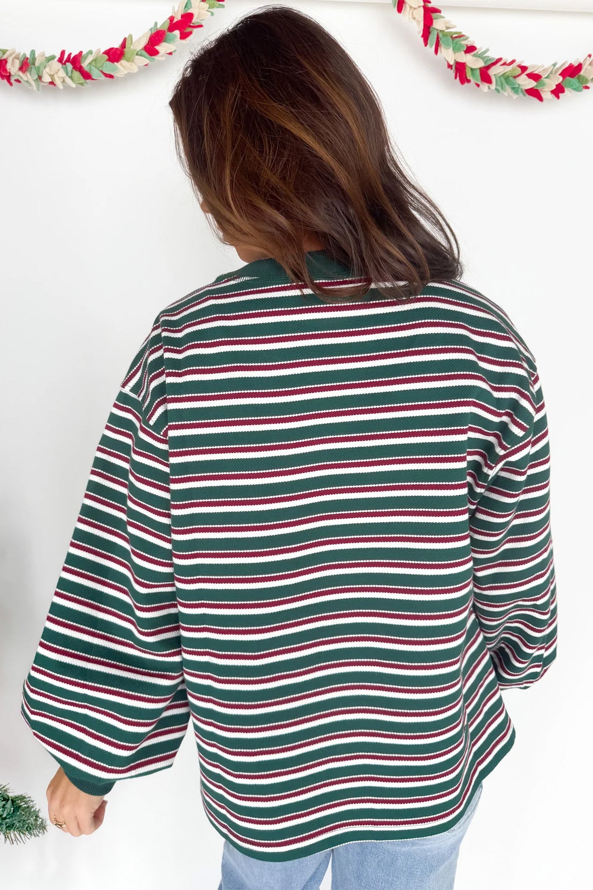 Green Stripe Striped Colorblock Round Neck Long Sleeve Shift Plus Size Sweatshirt-Plus Size/Plus Size Sweatshirts & Hoodies-[Adult]-[Female]-2022 Online Blue Zone Planet