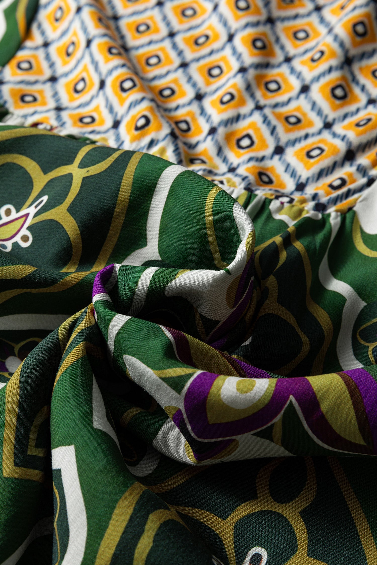 Green Plus Size Mixed Floral Patchwork V Neck Bracelet Sleeve Maxi Dress-TOPS / DRESSES-[Adult]-[Female]-2022 Online Blue Zone Planet