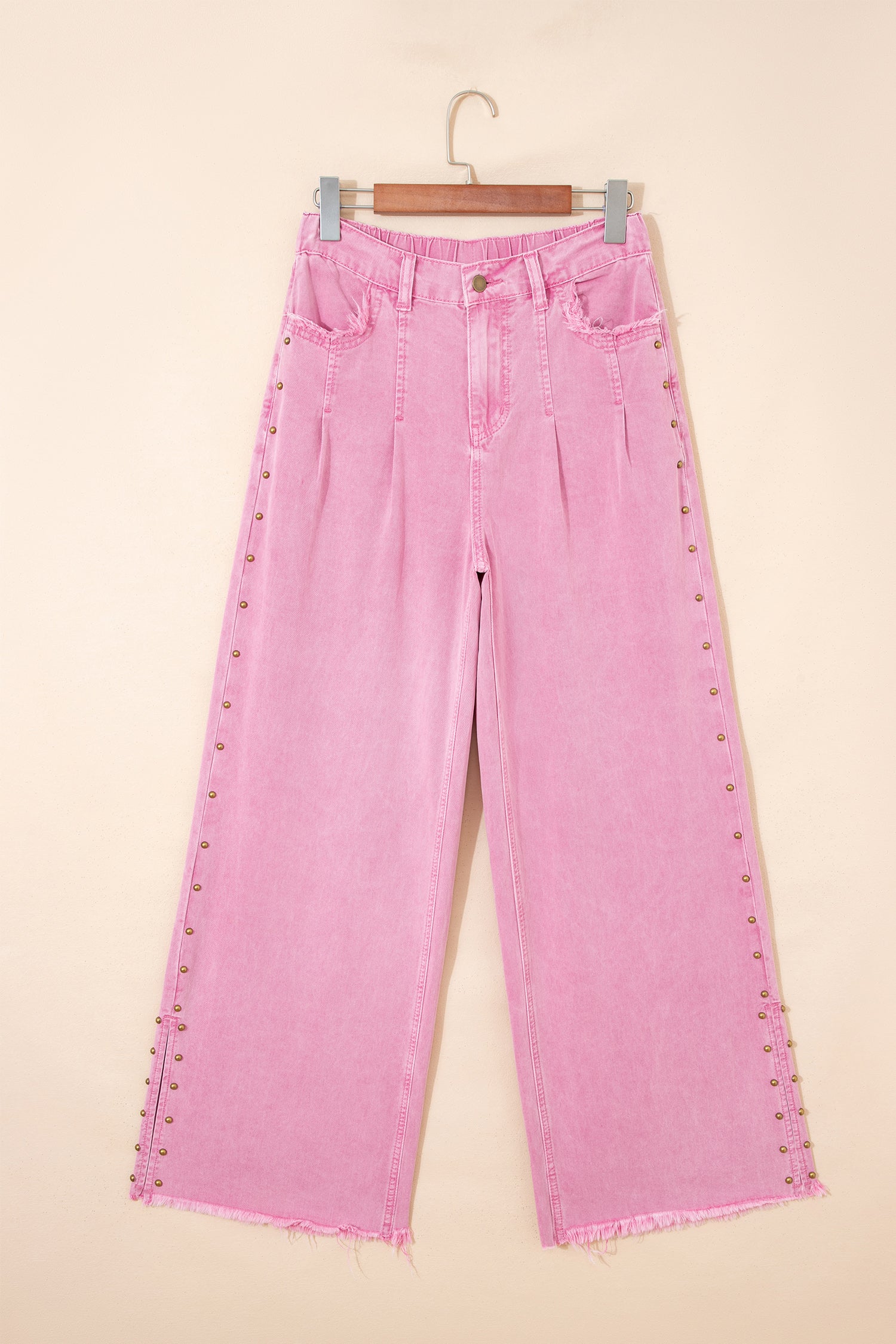 Pink Beaded Side Detail Split Loose Jeans-Bottoms/Jeans-[Adult]-[Female]-2022 Online Blue Zone Planet