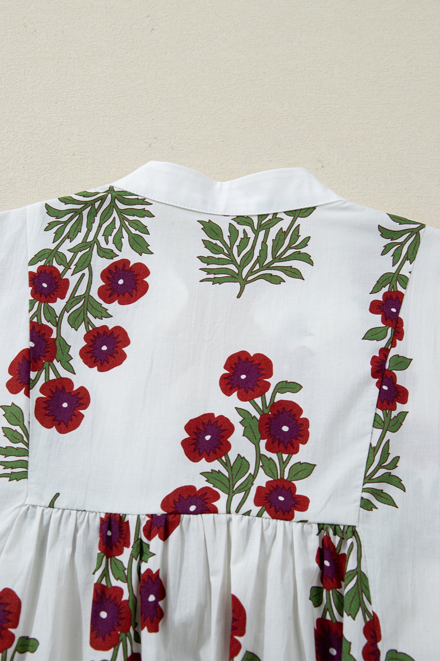 White Frilled V Neck 3/4 Sleeve Loose Floral Dress-TOPS / DRESSES-[Adult]-[Female]-2022 Online Blue Zone Planet
