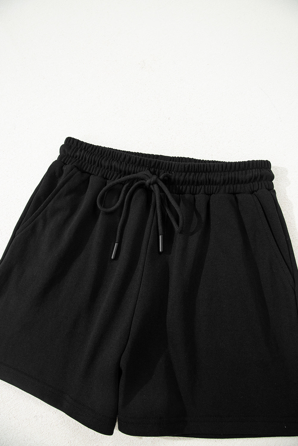 Black Varsity Striped Sleeve Drop Shoulder Sweatshirt and Short Set-Two Piece Sets/Short Sets-[Adult]-[Female]-2022 Online Blue Zone Planet